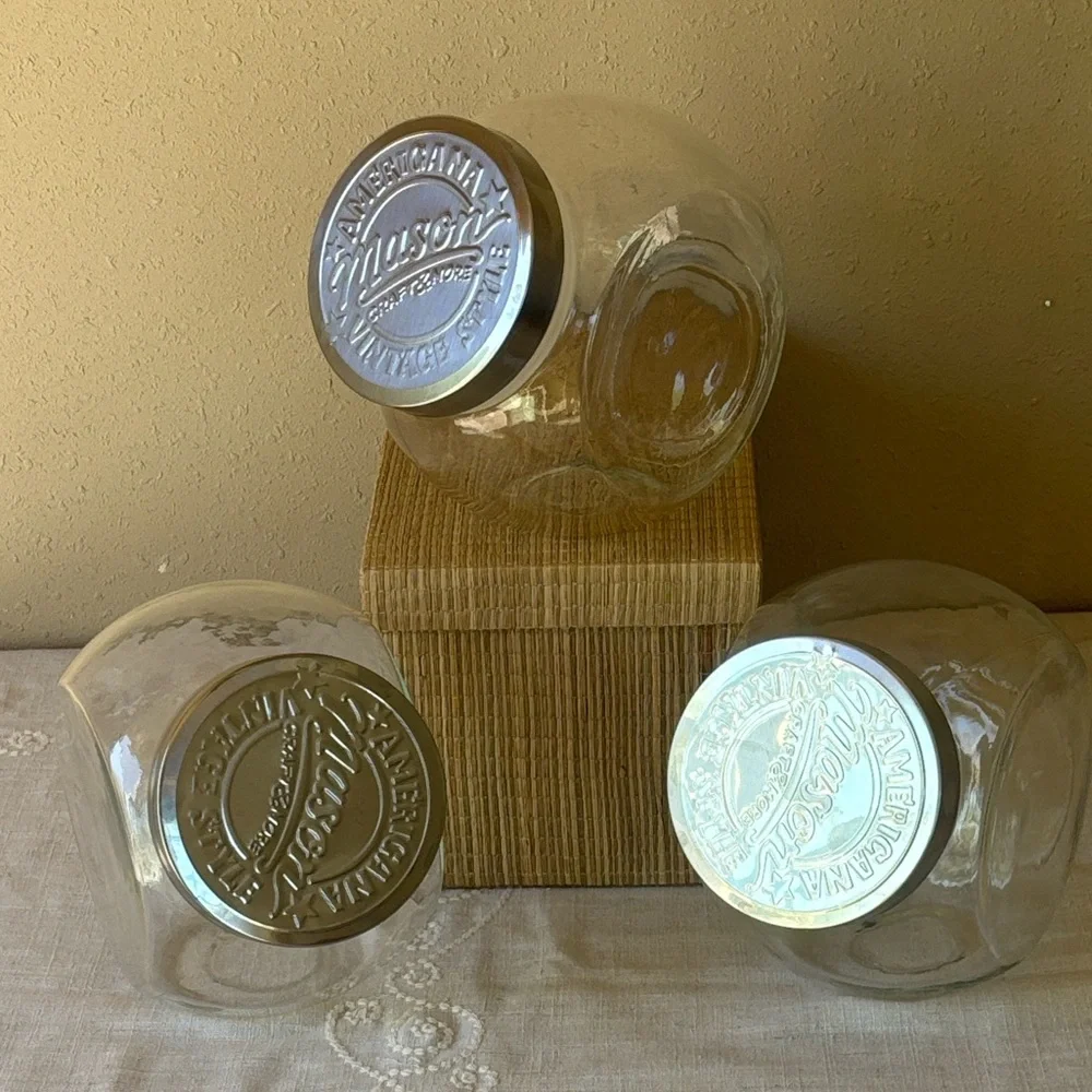 Set of 3 Clear Glass Storage Jars with Silver Metal Lids